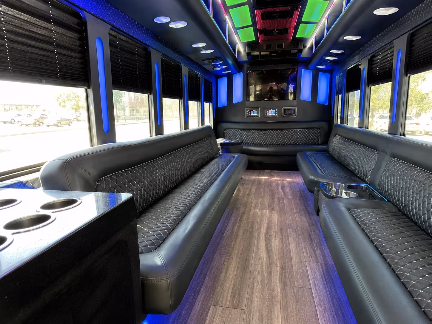 baytown 15 passenger party bus inside