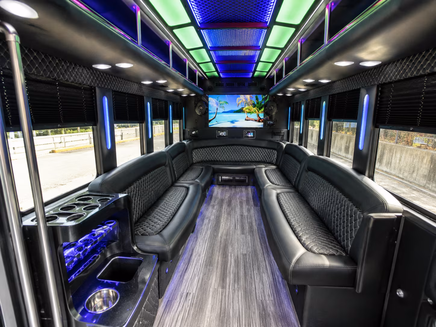 baytown 18 passenger party bus inside