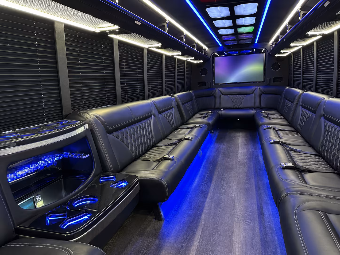 baytown 20 passenger party bus inside
