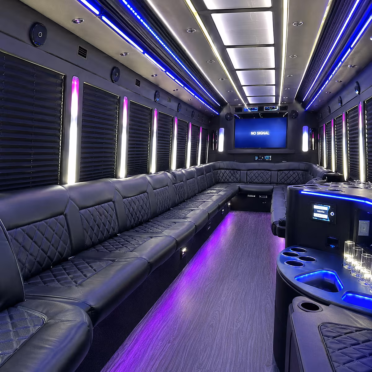 baytown 30 passenger party bus inside